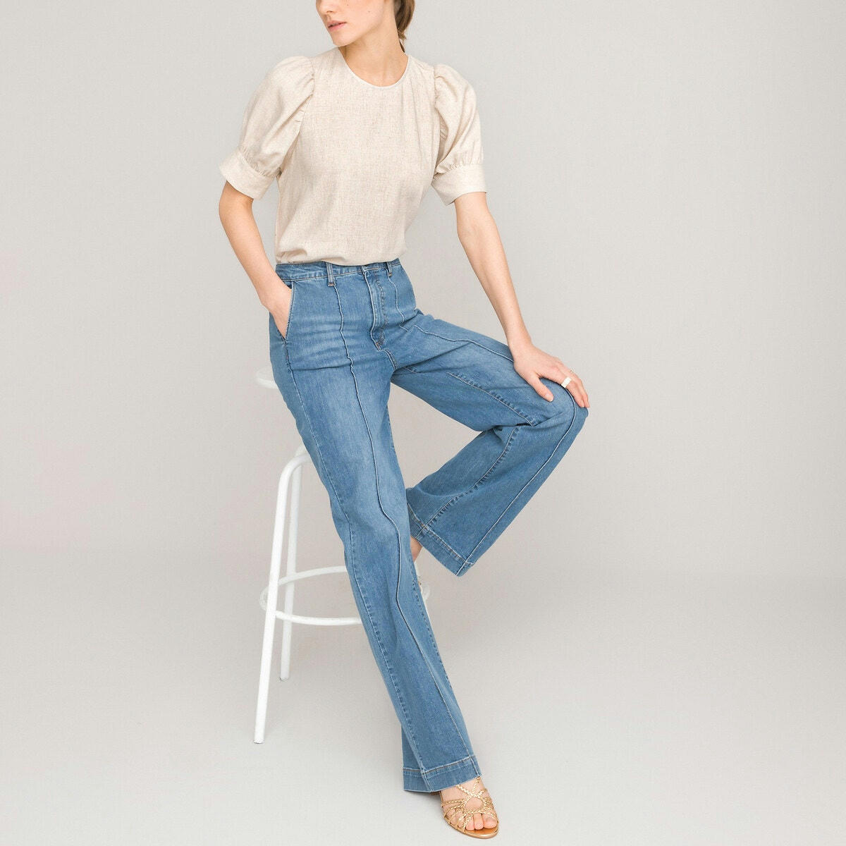 Blouse col rond, manches courtes