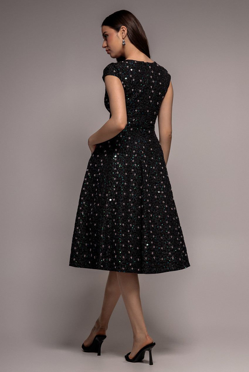 Goddiva Bead Embellished Jacquard A Line Midi Dress