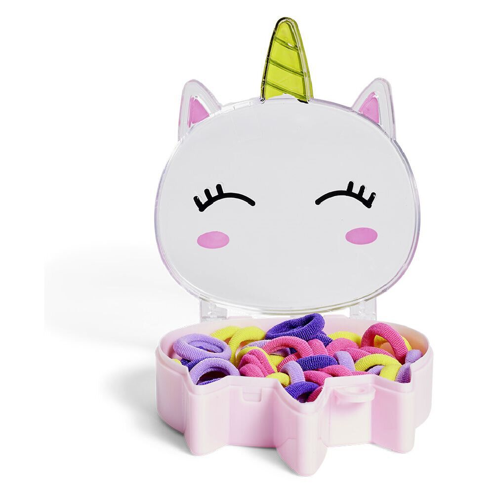 Lot 50 élastiques à cheveux multicolore dans boÎte design licorne rose