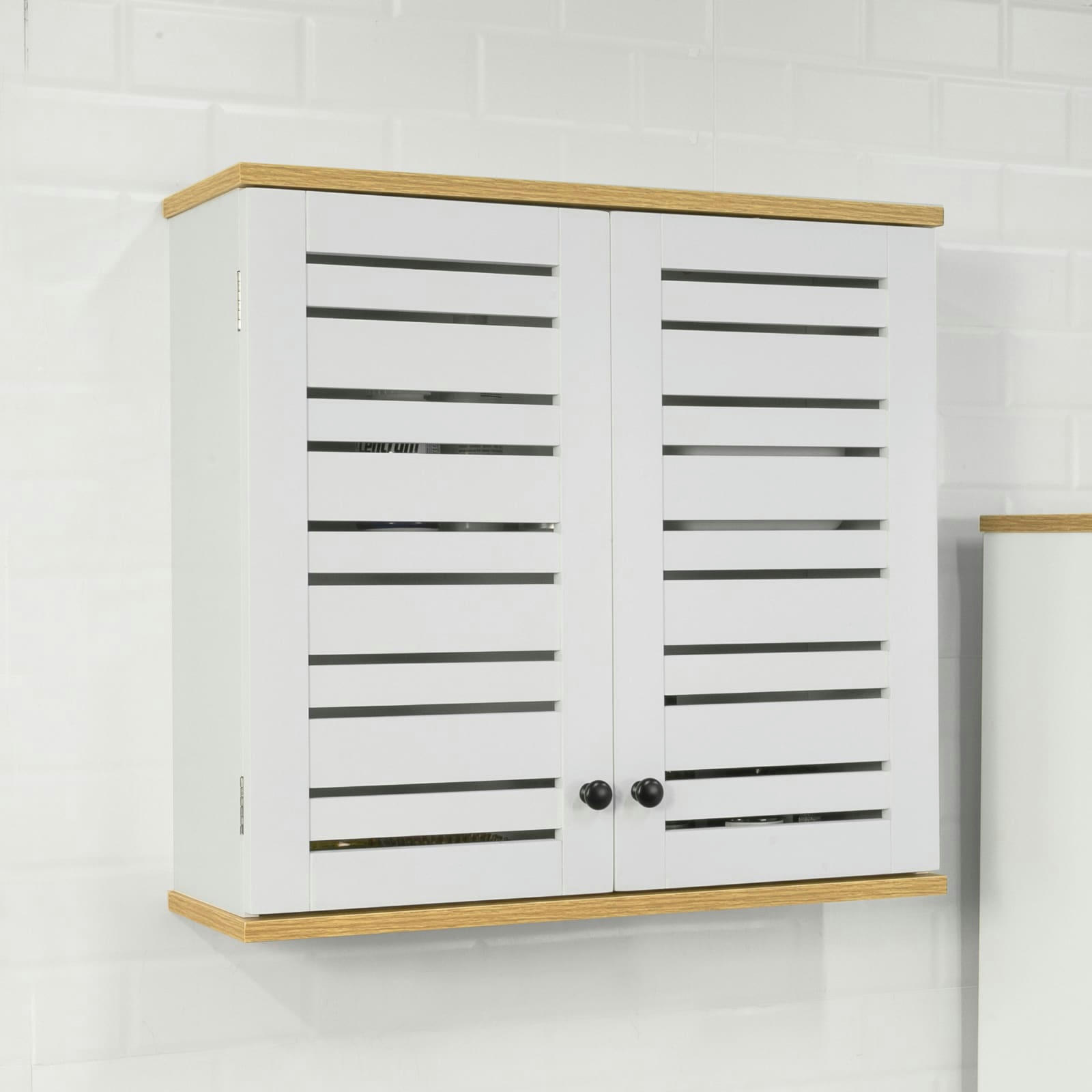 - Meuble haut de salle de bain avec 2 portes effet bois blanc