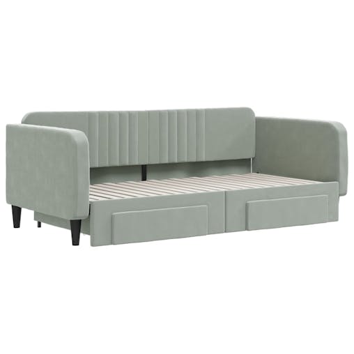 NNEVL Daybed with Trundle and Drawers Light Grey 90x190 cm Velvet