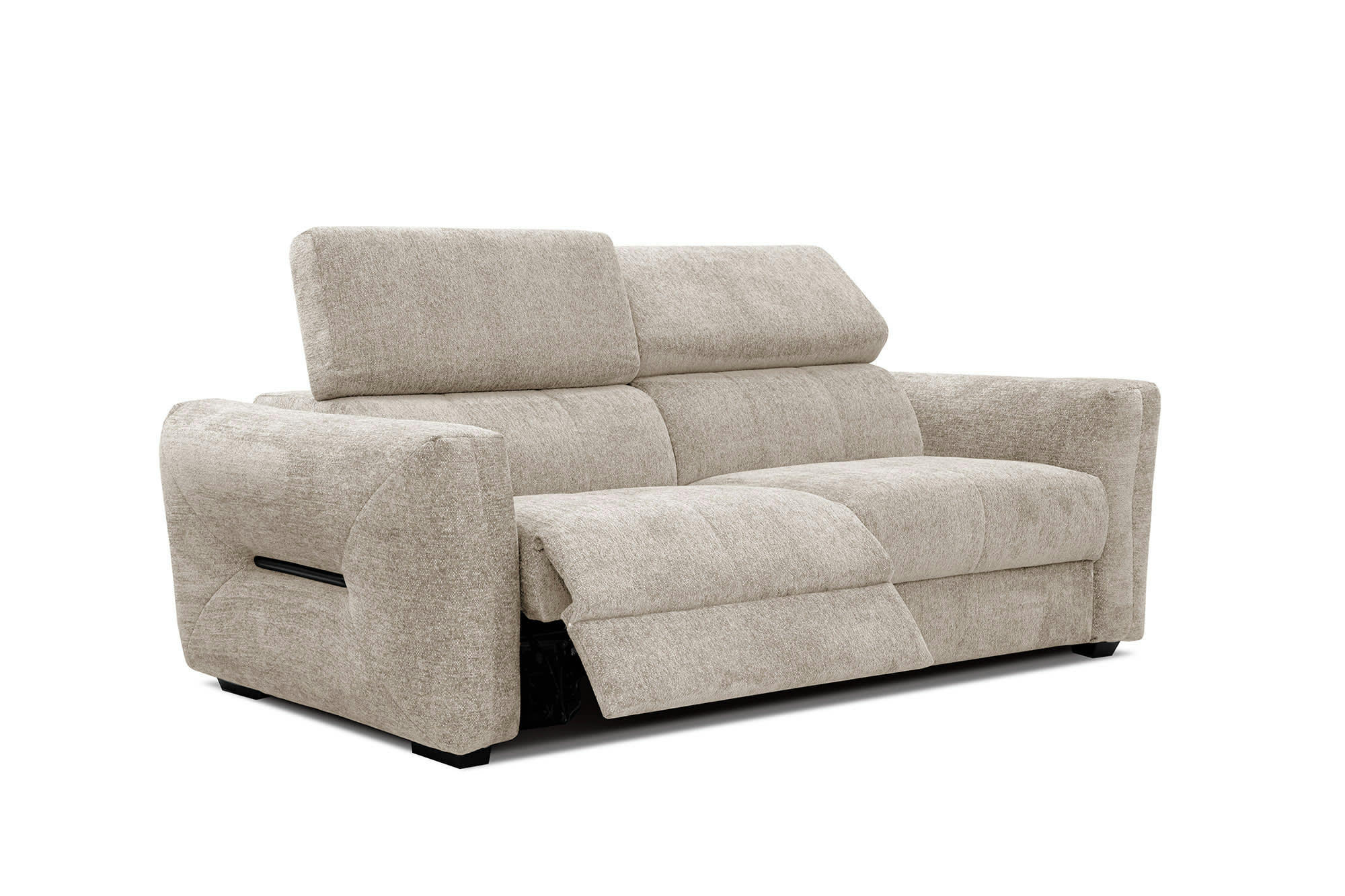CALVERA - Canapé droit 3 places avec 1relax électrique cote gauche tissu beige