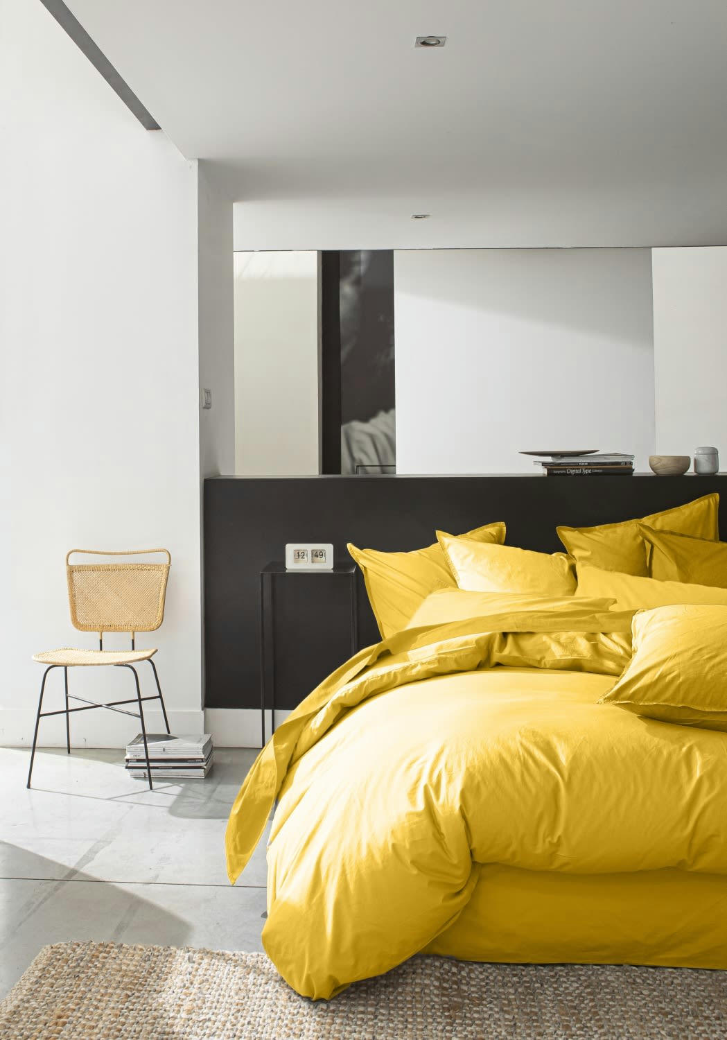 JAUNE - Housse de couette percale de coton jaune 240x260 cm