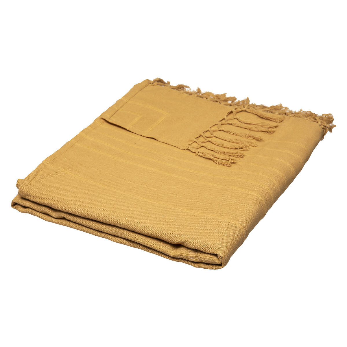 Manta ocre com franjas 230x250cm