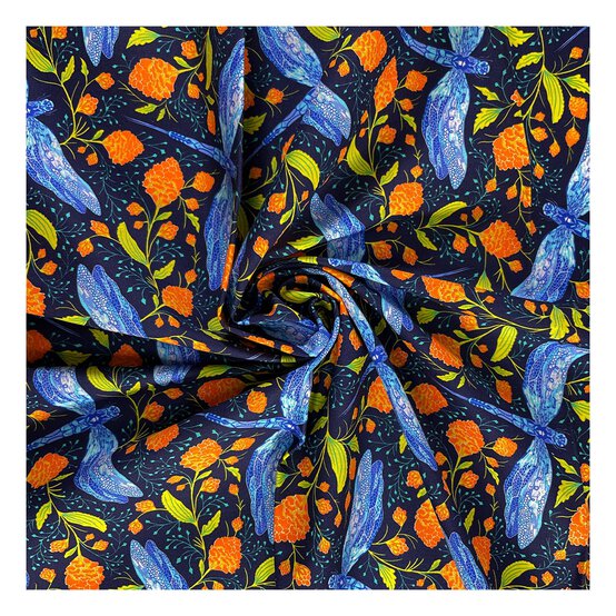 Artisan Dragonfly Navy Cotton Fabric by the Metre