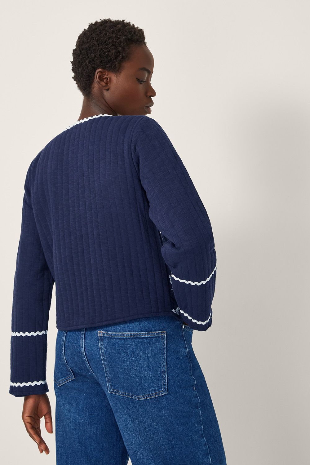 Monsoon Evie Floral Embroidered Quilted Jersey Jacket Blue