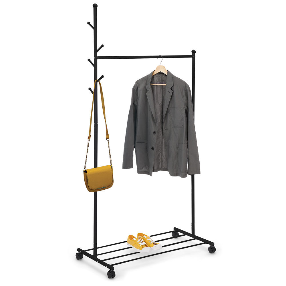 Portant vêtements simple acier et roulettes 3en1