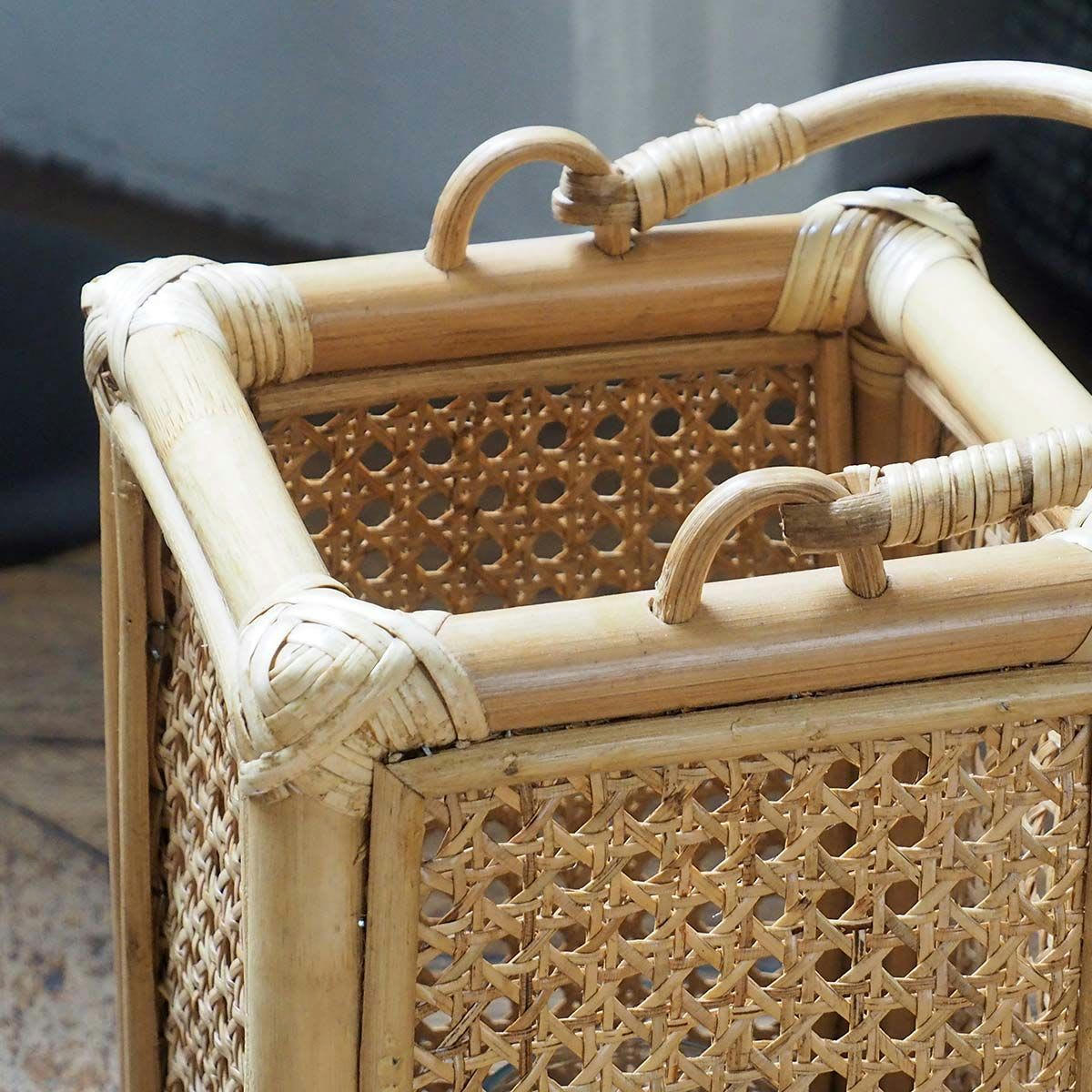 MOKA - Photophore lanterne rotin naturel bois clair 19x26