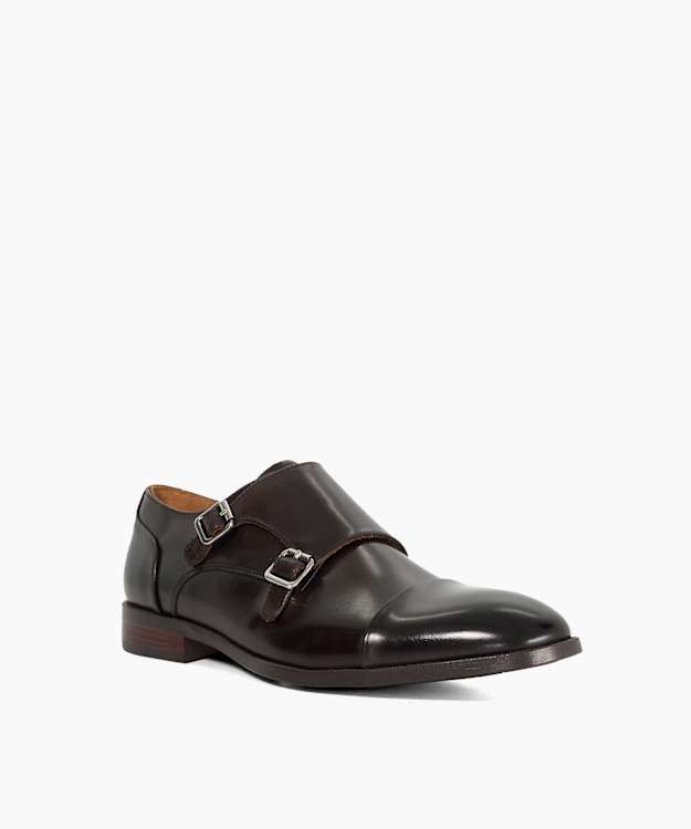 Satchin Dark Brown - Brown Leather Double Buckle Monk Shoes