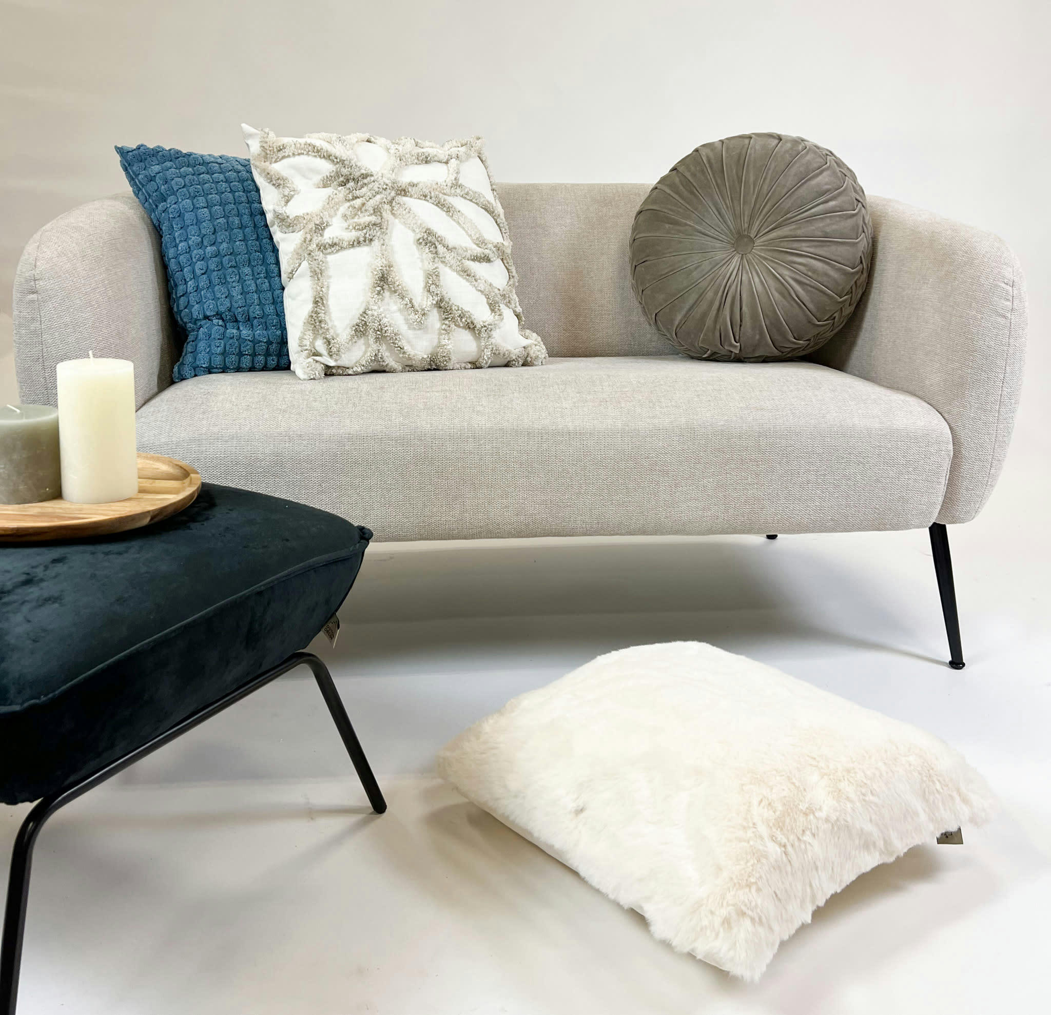 KAJA - Coussin rond multicolore en velours 40 cm uni