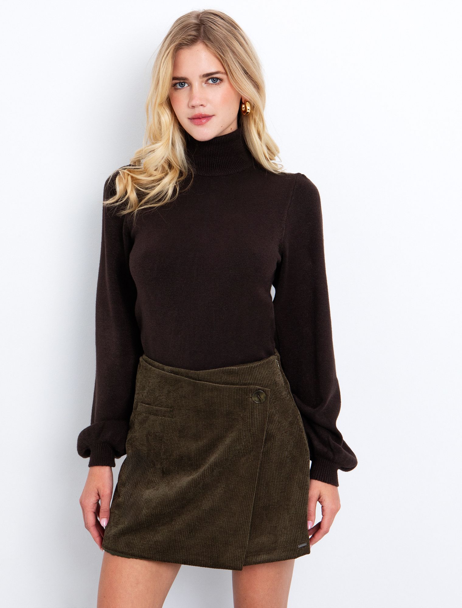 Πλεκτή μπλούζα με puff μανίκι