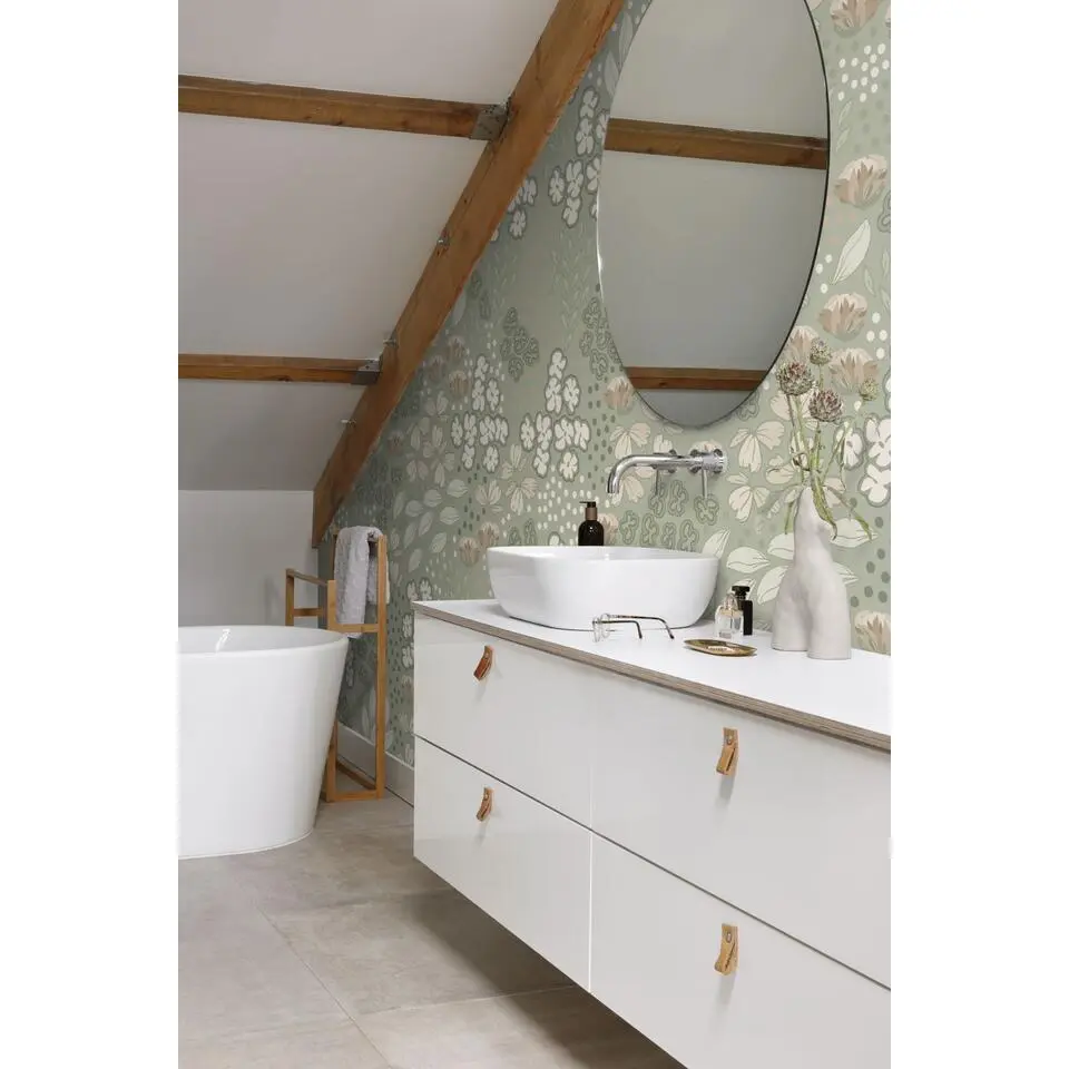 ESTAhome fotobehang bloemmotief vergrijsd mintgroen - 150 x 279 cm