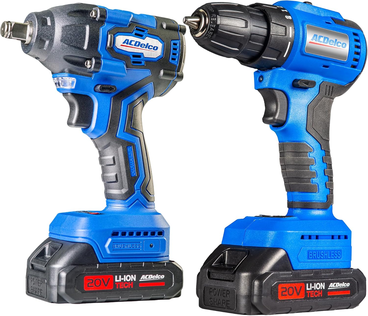 ACDelco Brushless Combo Kit, 251 Ft-lbs (350Nm) Impact Wrench & 400 In-lbs Drill, 1/2 & 3/8 Chuck, (2) 2.0Ah Batteries & Charger, 2600 RPM, 20V 2-Tool Power Kit, ARI20132-K1