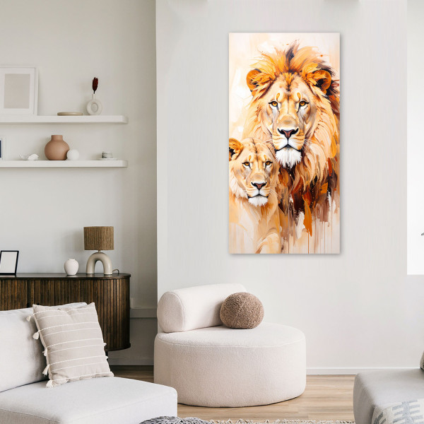 Feeby Obraz nowoczesny do salonu biura, Lwy Para Zwierzęta Natura 40x80