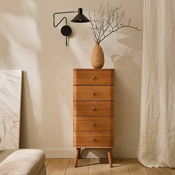 Chiffonnier 5 tiroirs avec façades aux bords arrondis H100 cm KARL