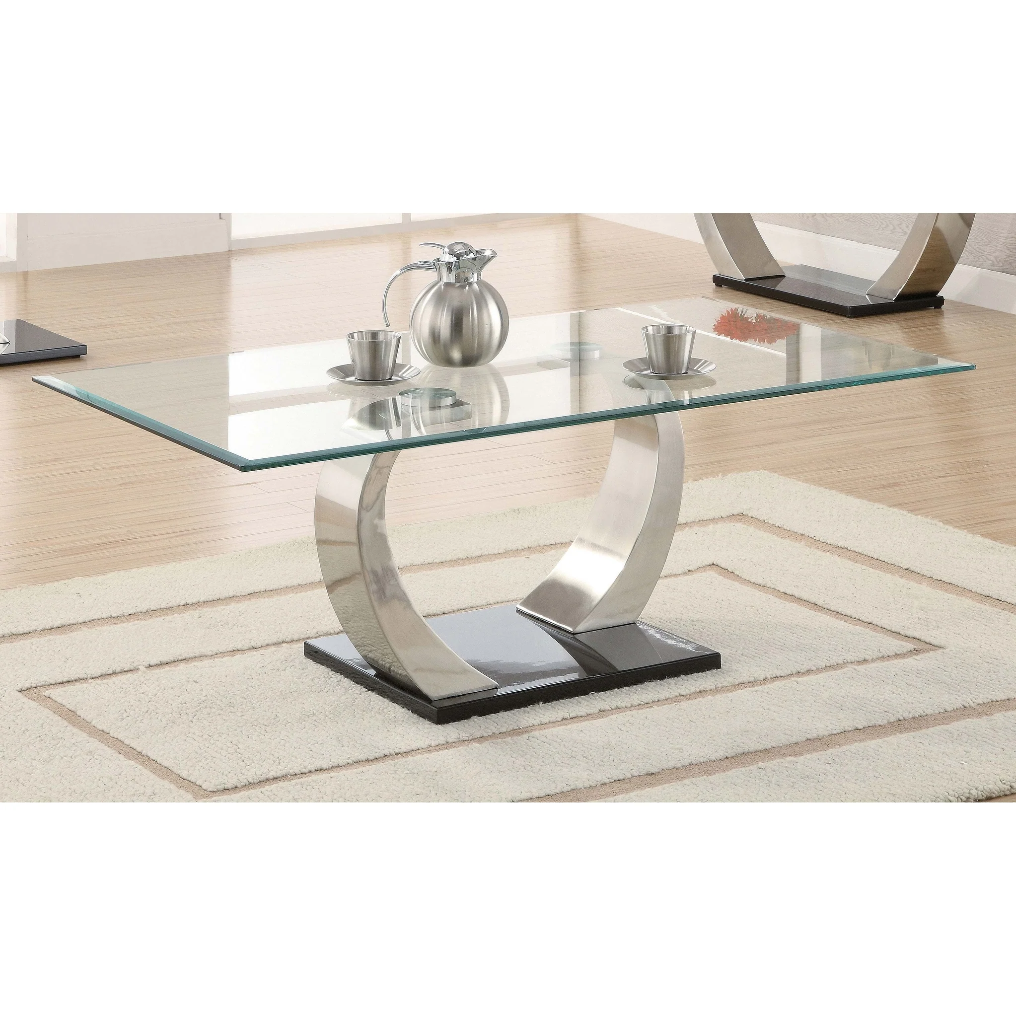 Pruitt Rectangular Glass Top Metal Coffee Table Satin Silver