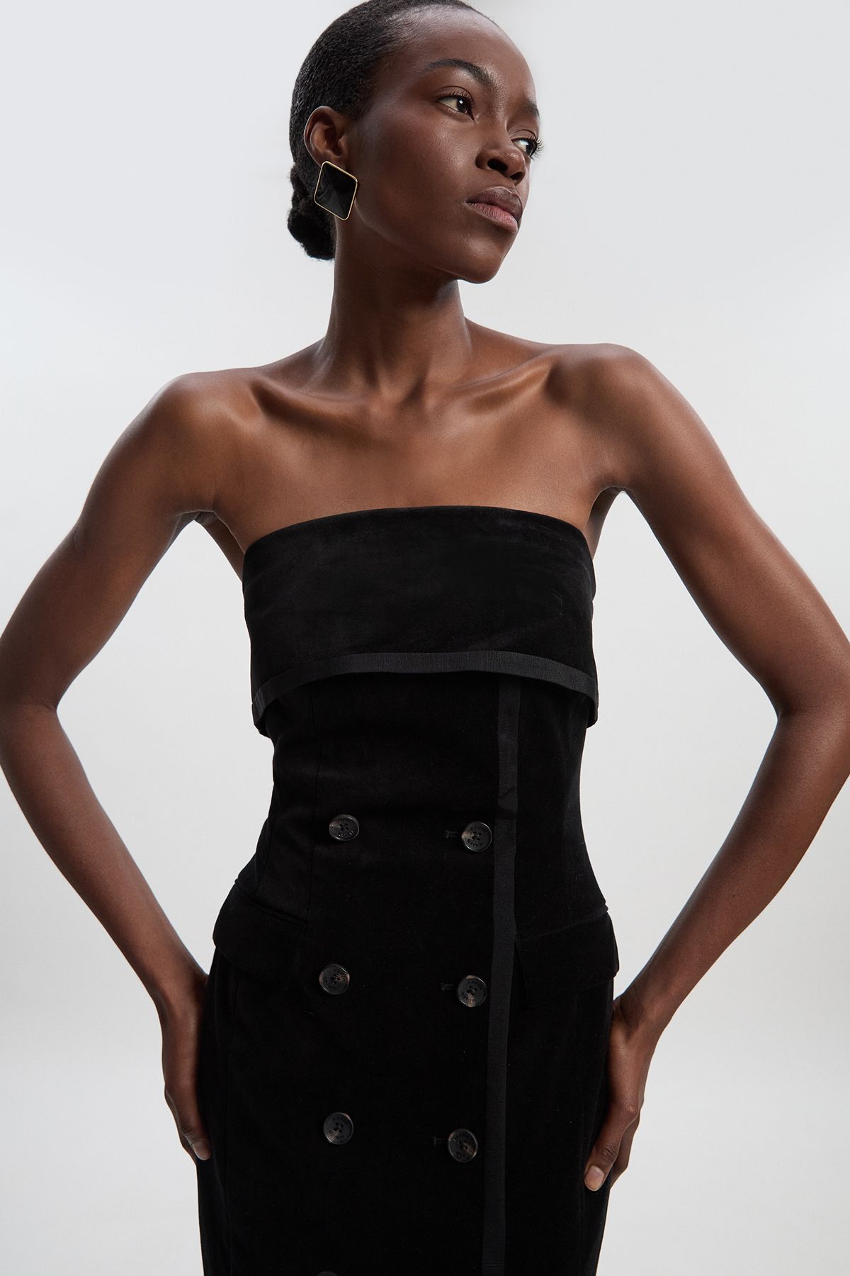 KarenMillen Velvet Groisgrain Bandeau Midi Tailored Dress