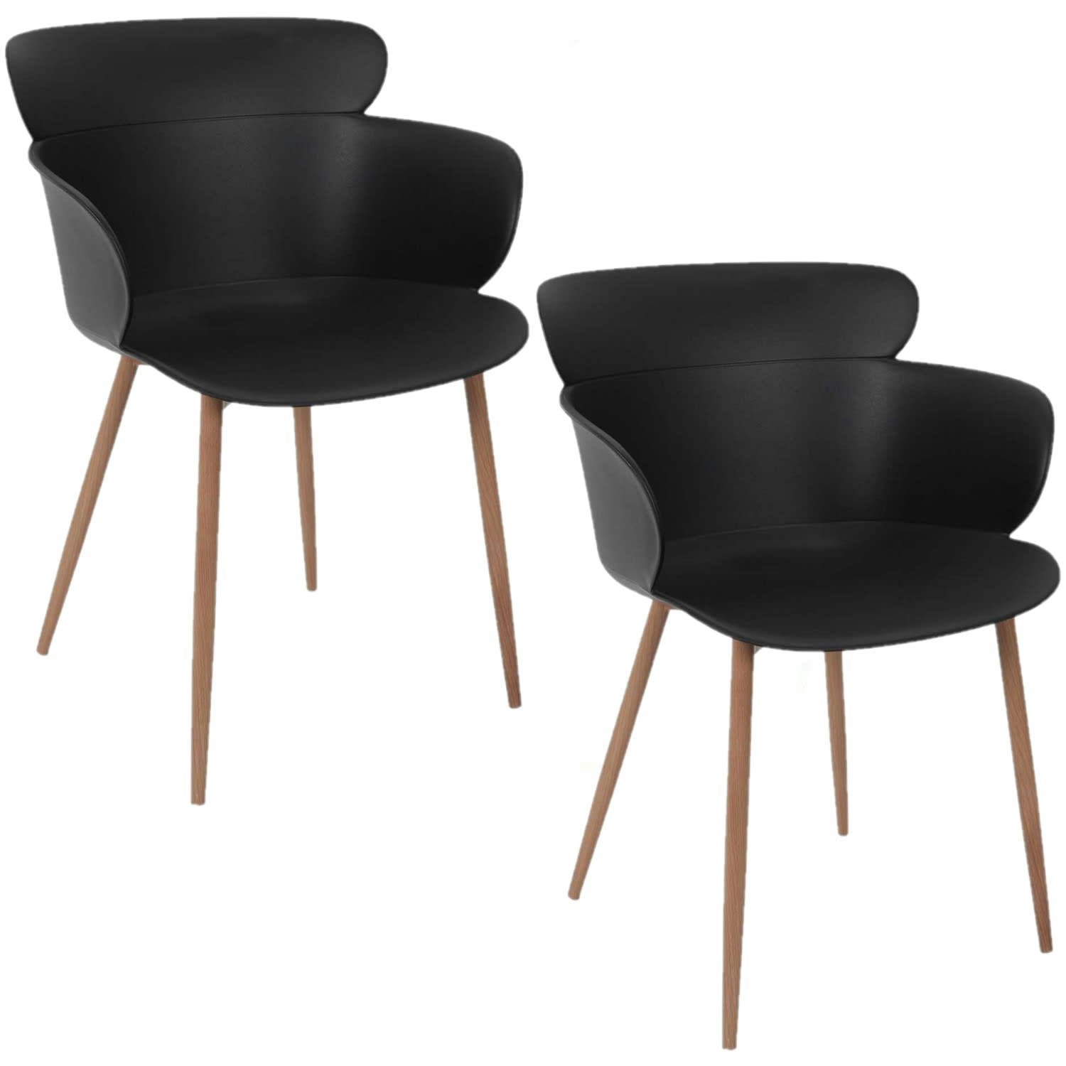 LORENS - Lot de 2 fauteuils coque en polypropylène et métal noir