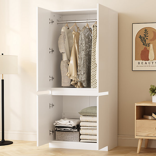 Armoire 70x40x170 cm à deux portes avec penderie et grand espace de rangement, design moderne blanc