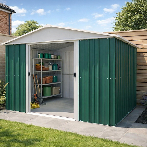 Abri de jardin métal vert 6,4 m2 Yardmaster   kit d'ancrage