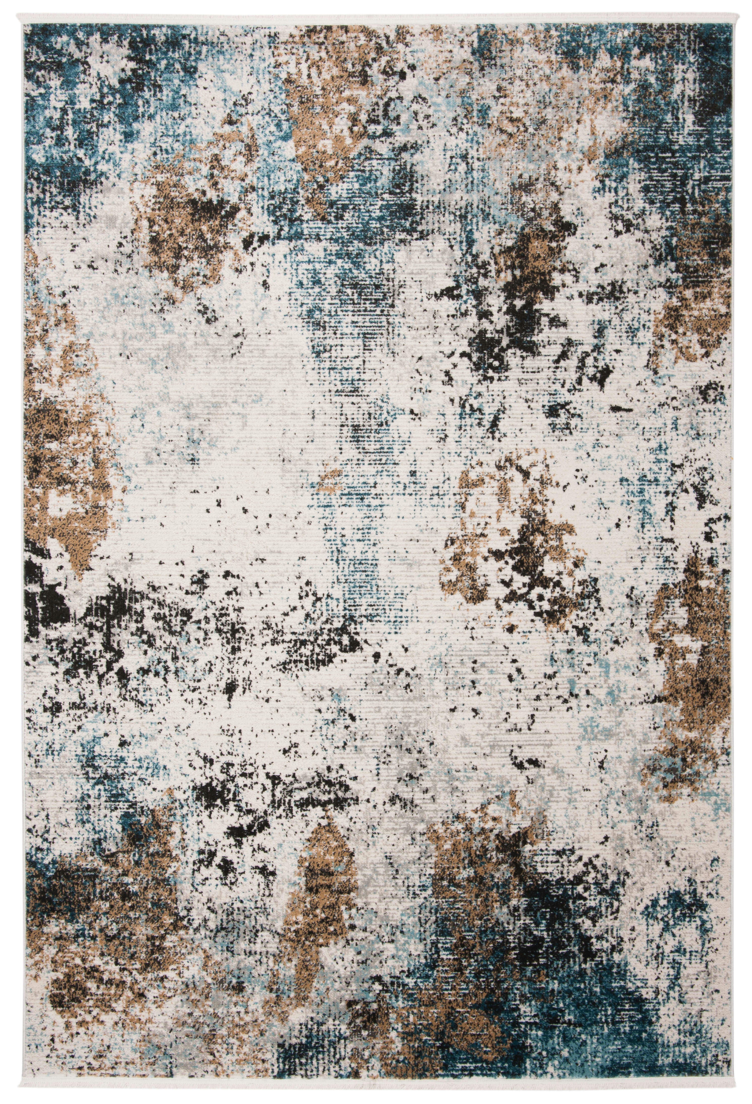 SHIVAN - Tapis de salon interieur en ivoire & gris, 91 x 152 cm