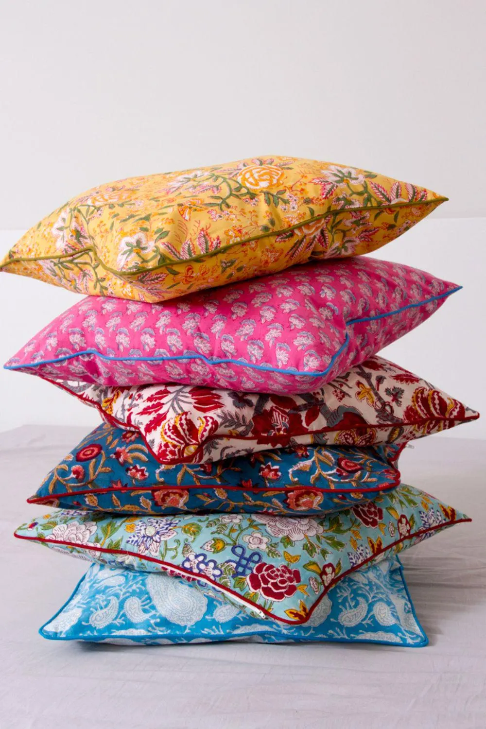 Hand Block Print Pillow Cover: Floral Cotton Boho Cushion