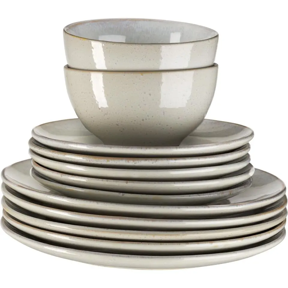 tectake Serviesset Mare van aardewerk, voor 6 personen, Grijs