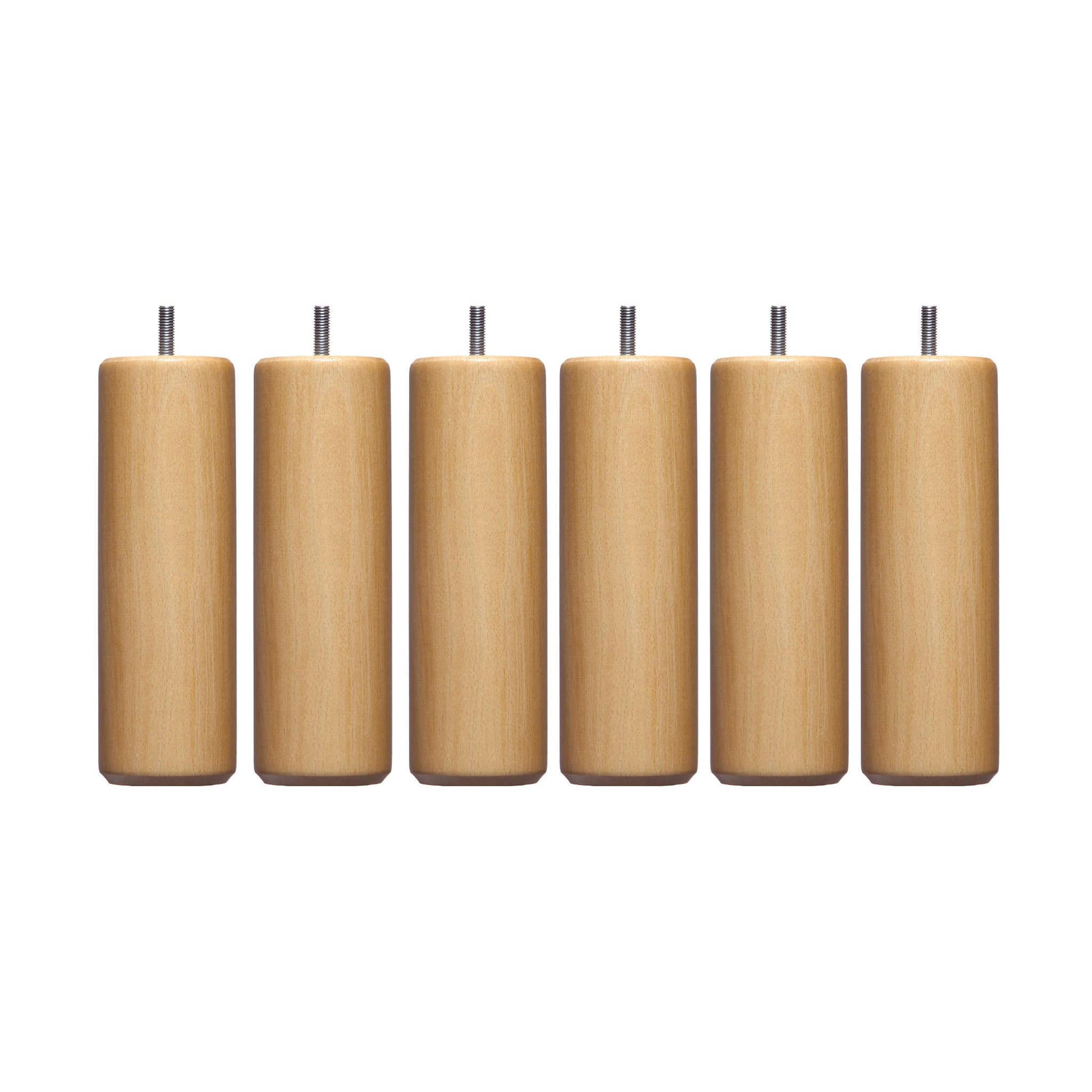 - 6 pieds cylindriques bois naturel 15 cm