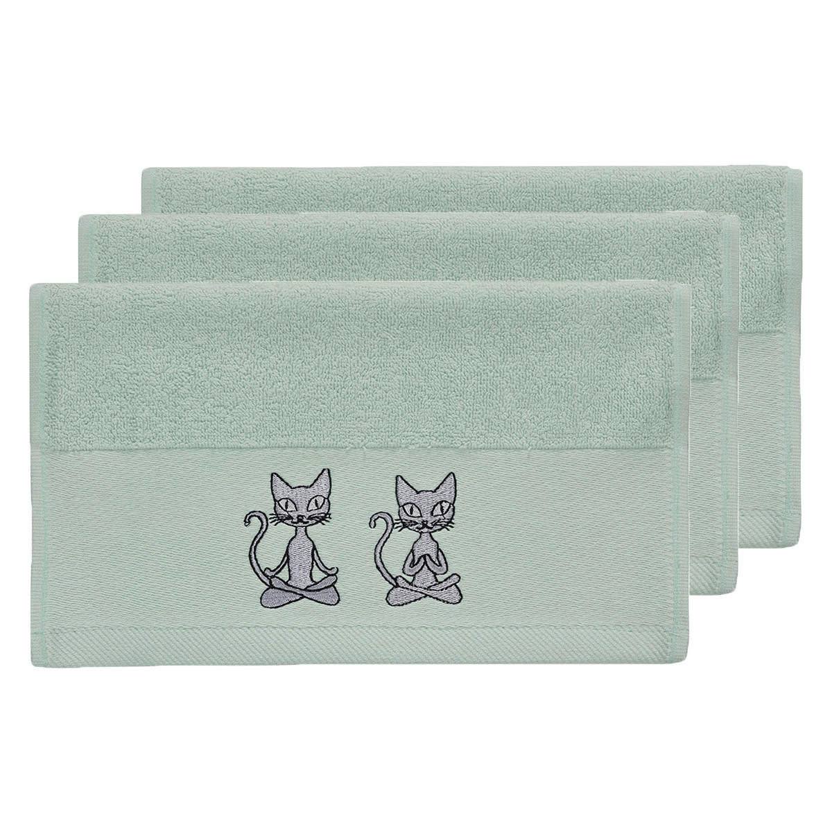 YOGI CAT - Lot de 3 serviettes invité en coton Menthe 30x50 cm