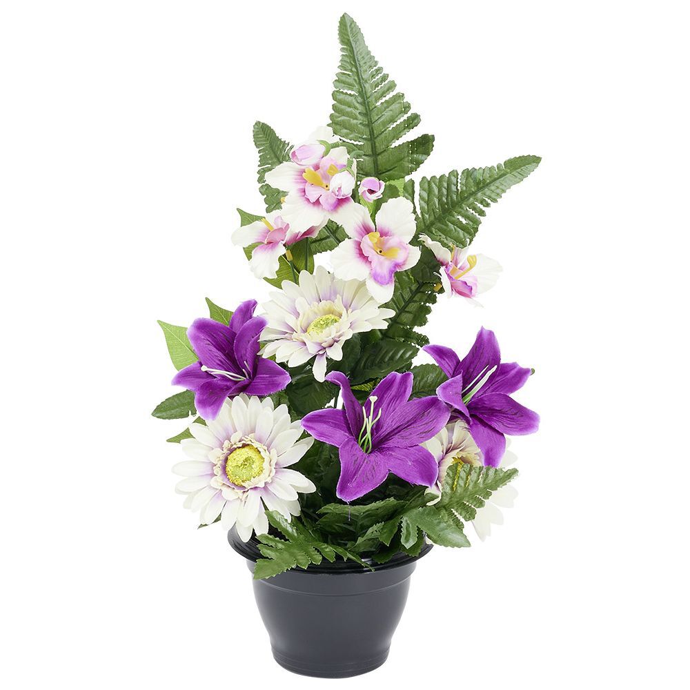 Pot composition fleur artificielle violet et blanc