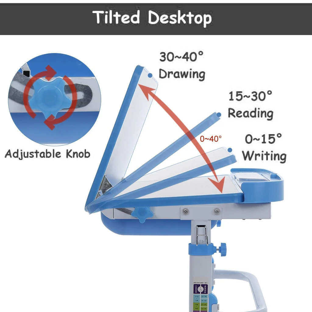 Height Adjustable Study Desk And Chair Set Pull Out Drawer With Tilted Desktop