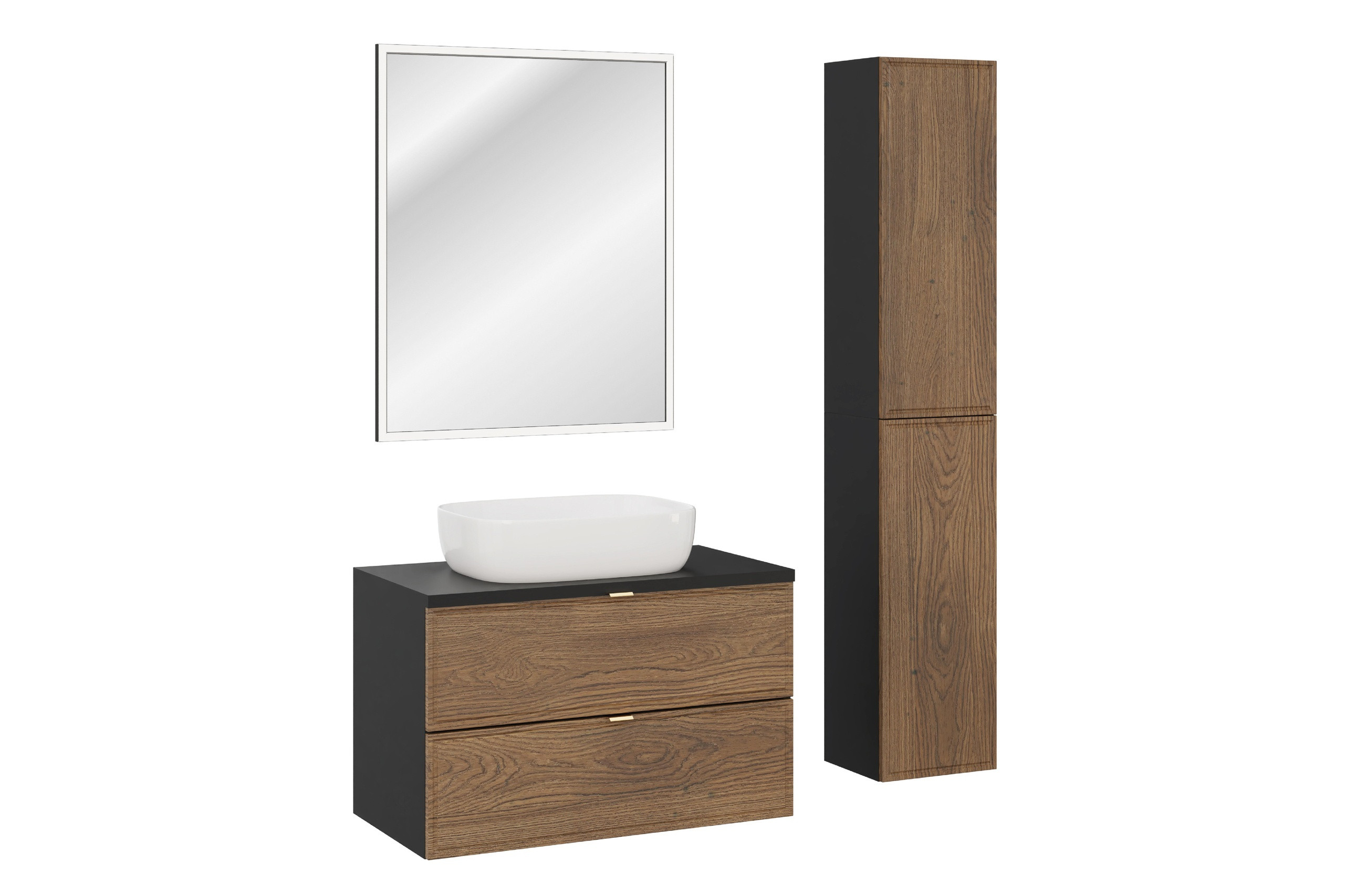 Szafka z Blatem 80 cm Umywalka Lustro LED i Półsłupki Talia Casella