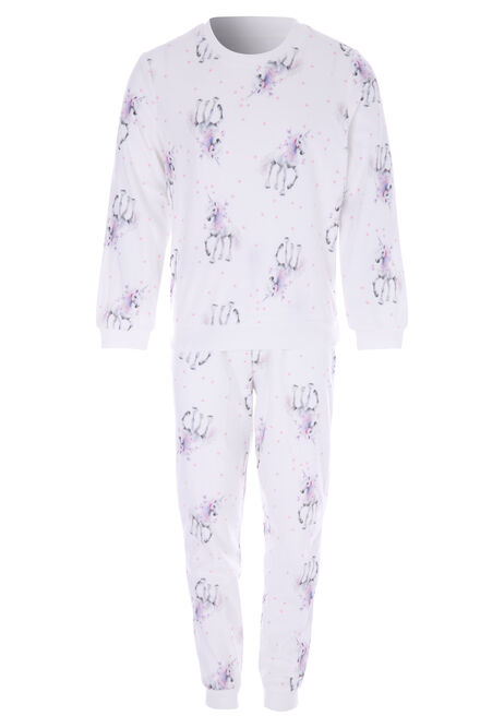 Younger Girls Cream Unicorn Fleece Long Pyjama Set
