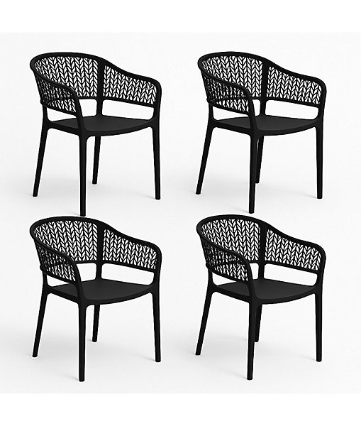 Lot de 4 chaises de jardin empilables en résine coloris anthracite - Longueur 59 x Profondeur 56 x Hauteur 79 cm