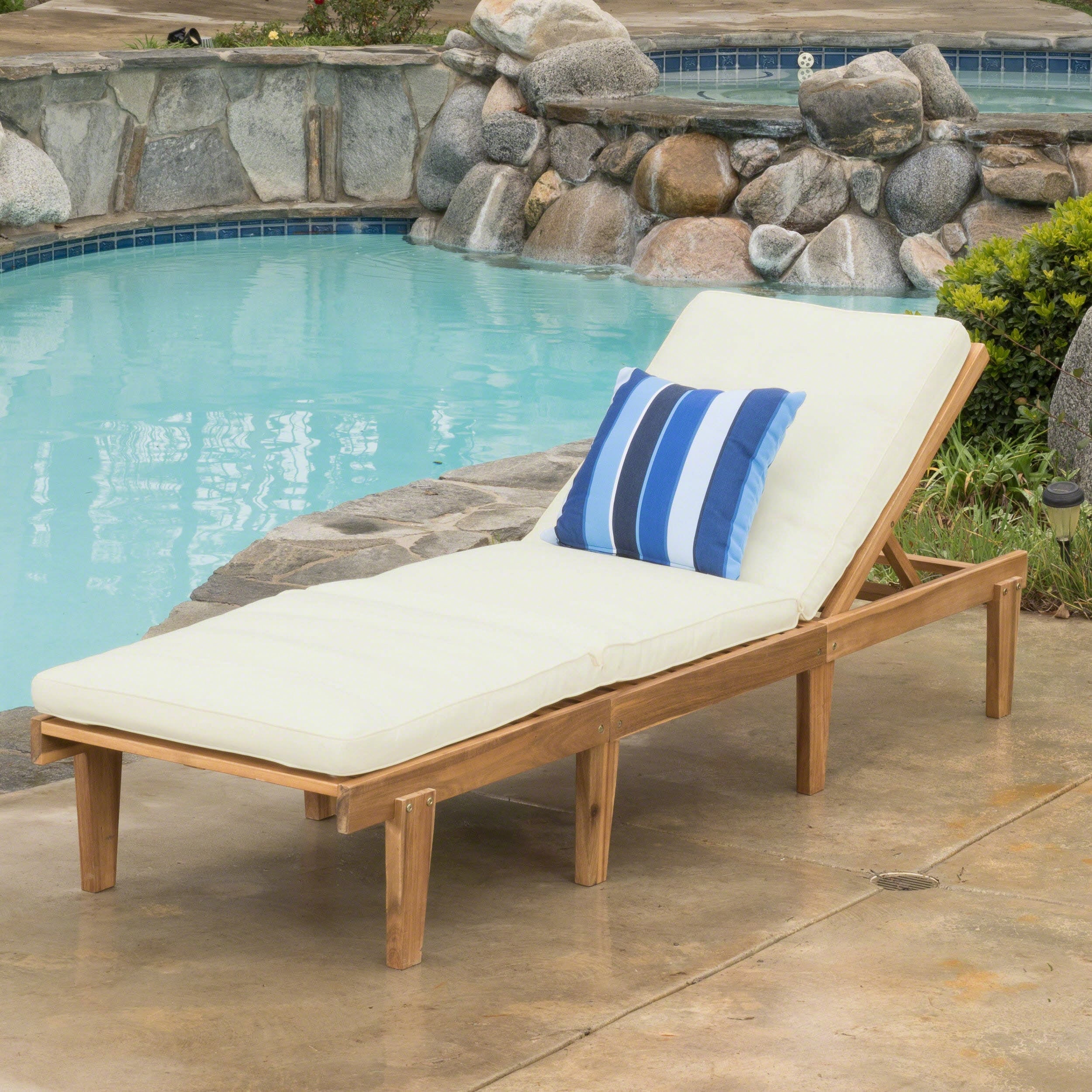 Ariana Acacia Wood Outdoor Chaise Lounge with Cushion by Christopher Knight Home - N/A