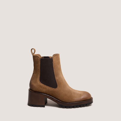 Bottines à semelles crantéesen croute taupe | CECILE