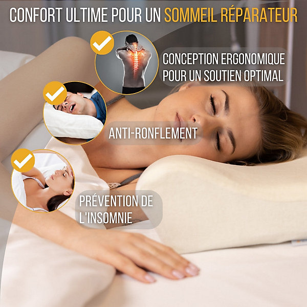 Oreiller ergonomique cervical de luxe deux taies d'oreiller (bambou,coton)