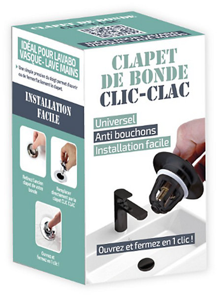 Clapet clic clac noir pour bonde de lavabo et vasque, MTK