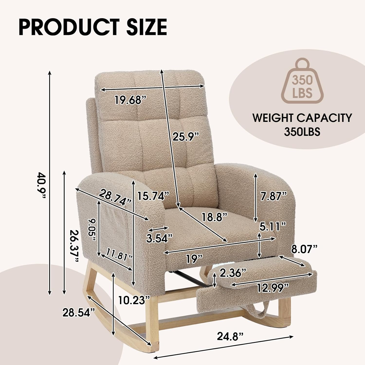 NIOIIKIT Modern Nursery Rocking Chair, Teddy Upholstered Rocking Chair with Footrest, Comfortable Rocker Chair with Side Pocket, Rocker Chair for Living Room, Bedroom, Nursing Room (Brown)