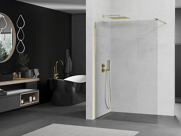 Mexen Kioto paroi de douche Walk-in 160 x 200 cm, transparent 8 mm, doré - 800-160-101-50-00