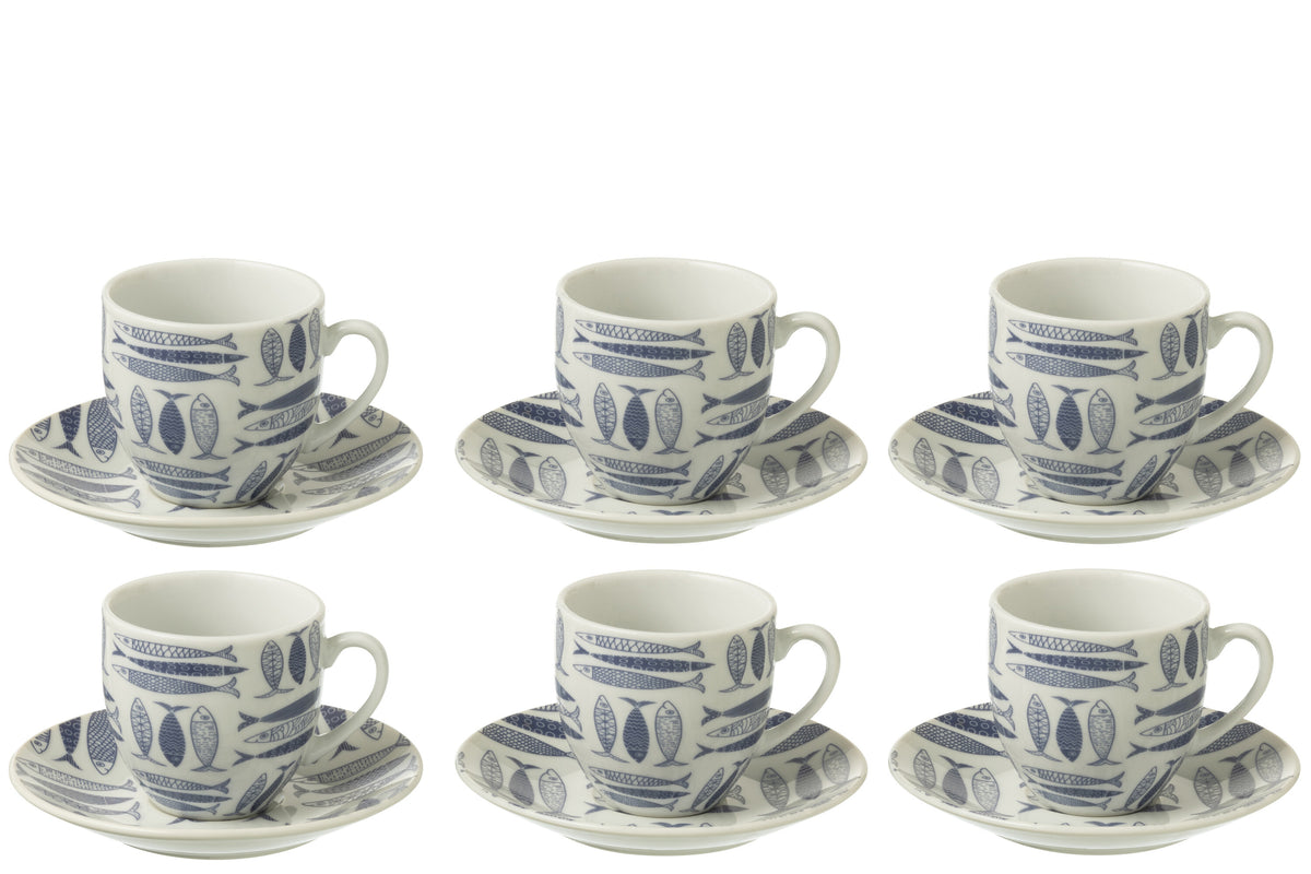 J-Line kop   schoteltje Vis - keramiek - donkerblauw - doos van 6