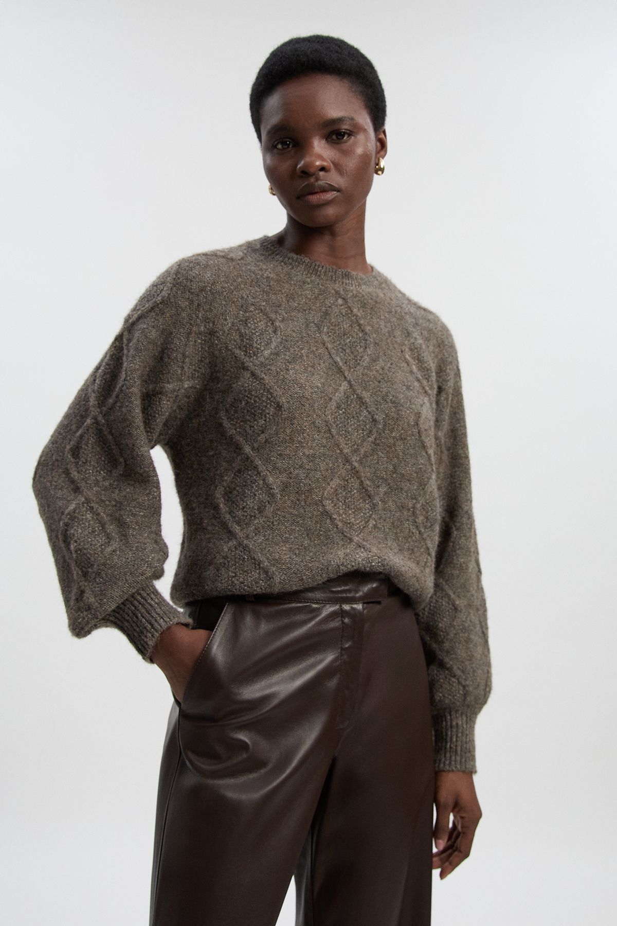 KarenMillen Wool Blend Cosy Cable Stitch Crew Neck Jumper