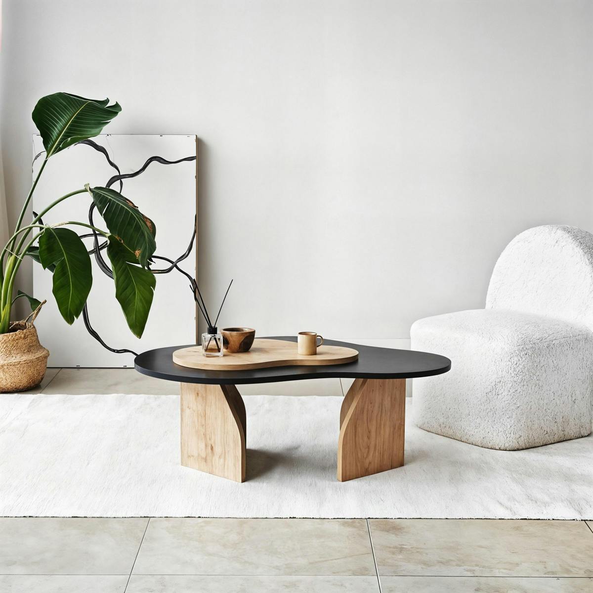 Table basse organique effet bois noir et bois clair MARFA