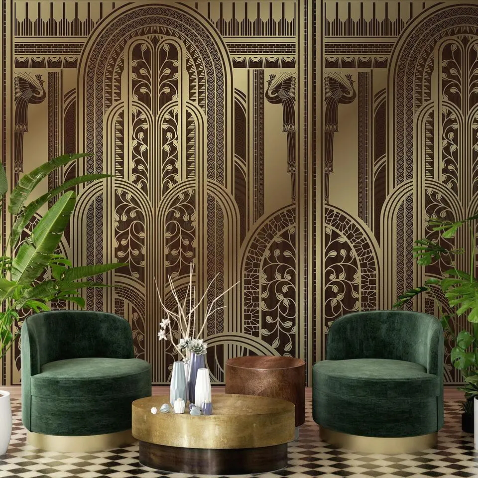 Sanders & Sanders fotobehang art deco bogen goud - 424 x 280 cm