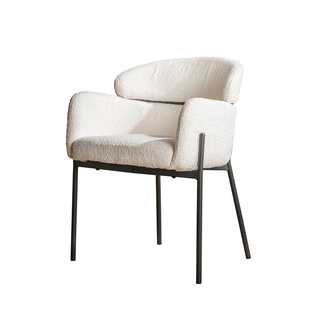 Giga Meubel Eetkamerstoel Ronde Rug - Wit Bouclé - Set van 2