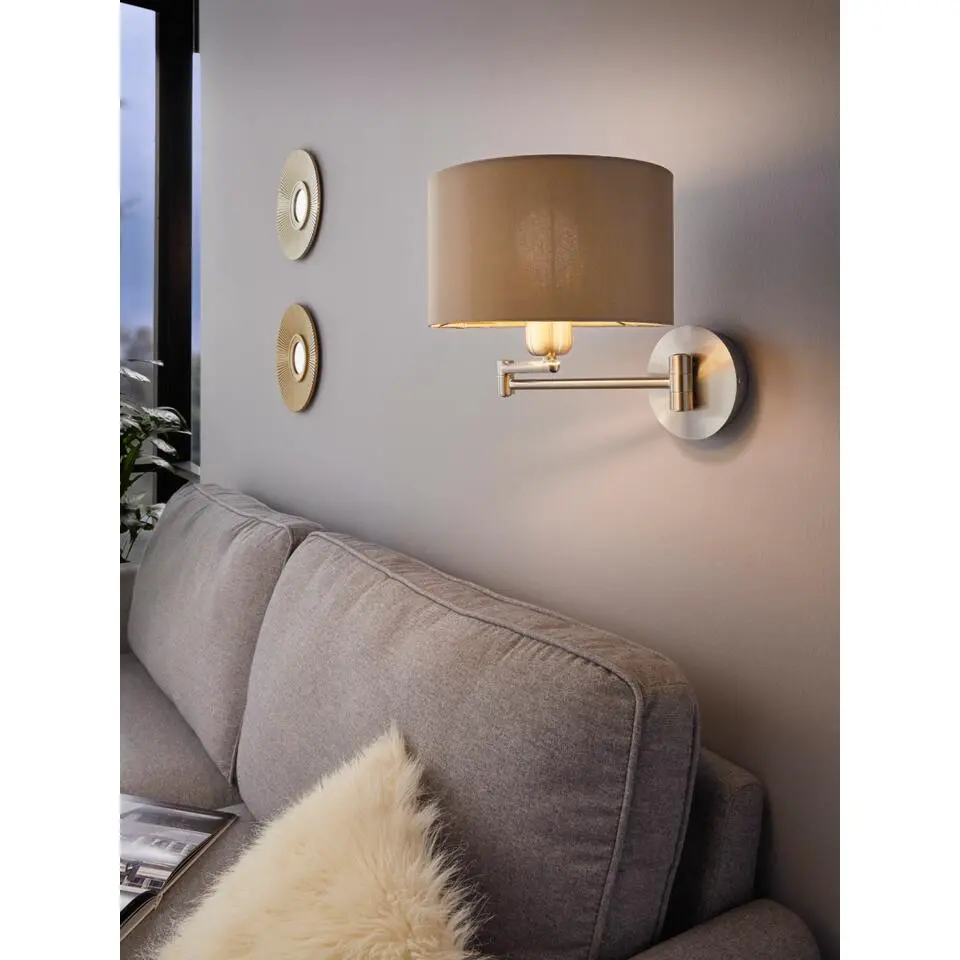 EGLOMaserlo-Wandlamp-1Lichts-?23cm-Nikkel-Mat-Taupe-Goud