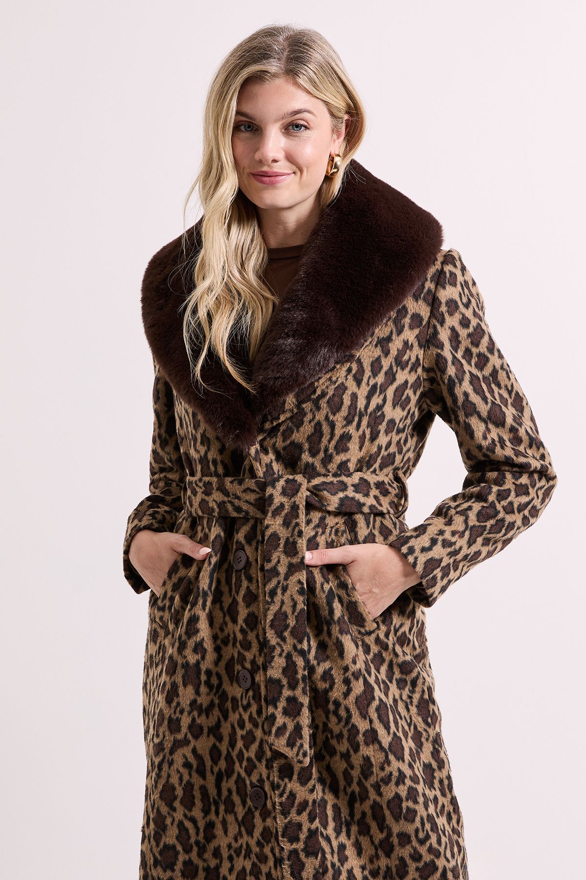 Dorothy Perkins Animal Printed Belted Coat