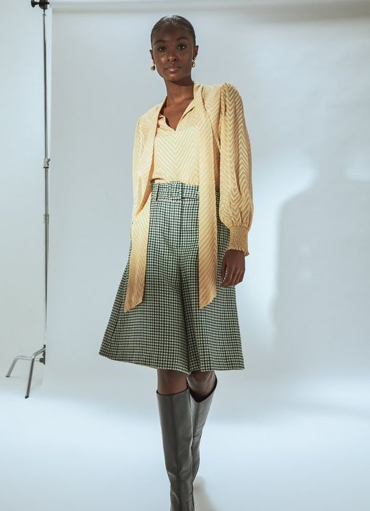 Polly Camel Chevron Devor&egrave; Blouse