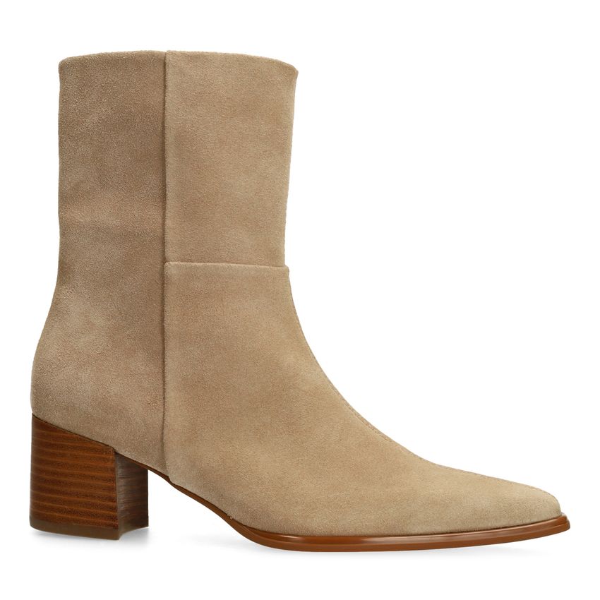 Manfield Beige suède enkellaarsjes met hak