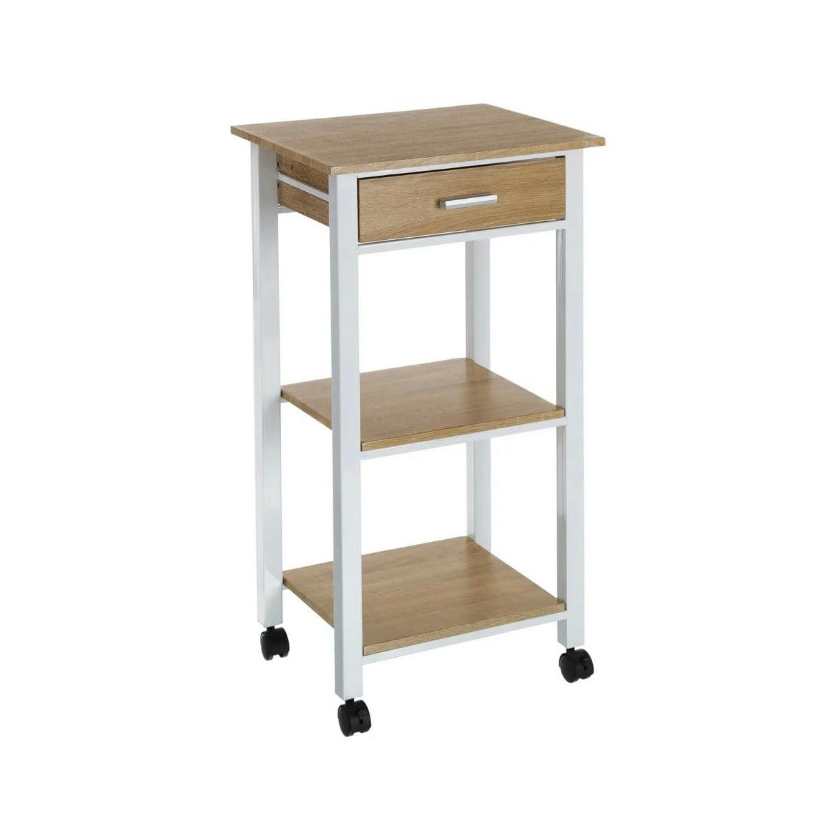 BOIS - Desserte de cuisine en métal blanc et bois 42x38x81cm